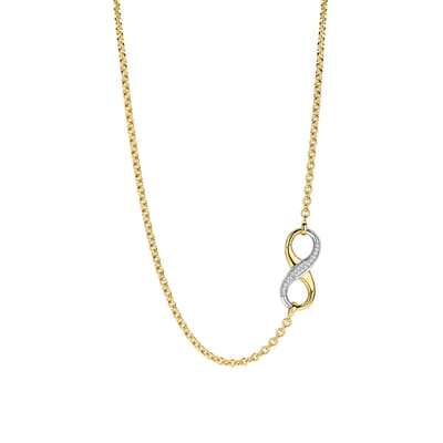 TI SENTO Dames Ketting - 925 zilver - Zirkonia met geel verguld - Maat 43 - 34085ZY