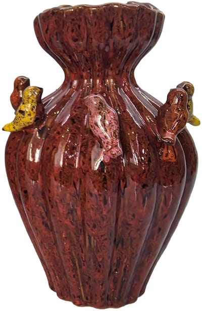 Boutique Trukado - Diga Colmore Vaas met Vogels LENNY 30cm keramiek antique red