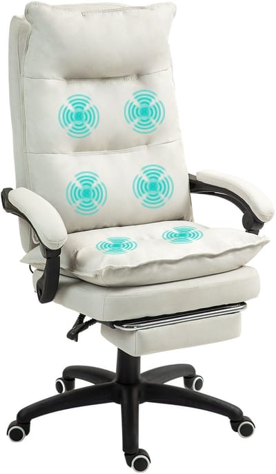 Vinsetto-Bürostuhl mit Massagefunktion-Polyester-70B x 62T x 120-130H cm-Cremeweiß