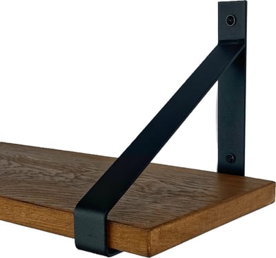 GoudmetHout® Wandplank Industrieel - 180 x 25 cm Muurplank - Donker Eiken Hout - Decoratie Wandrek & Boekenrek - Hangplank Keuken - Wall Shelf + 2 Mat Zwarte Plankdragers van Staal