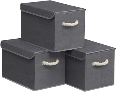 SONGMICS - Opbergbox - Opbergdoos - Deksel - 3-Delige Set - Opvouwbaar - Kast Slaapkamer Woonkamer
