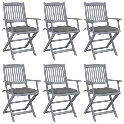 vidaXL - Inklapbare - stoelen - 6 - st - met - kussens - massief - acaciahout