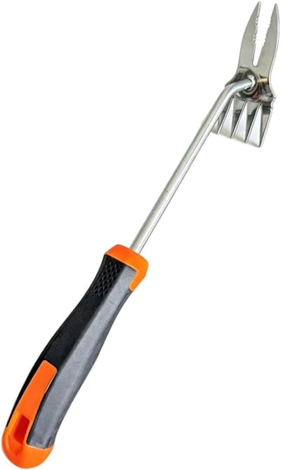 Wiedgereedschap Roestvrij Staal - Grasverwijderaar Tuin - Onkruid Wieden - Dubbele Kop Ontwerp - 35.5 cm Handvat - Oranje Groen