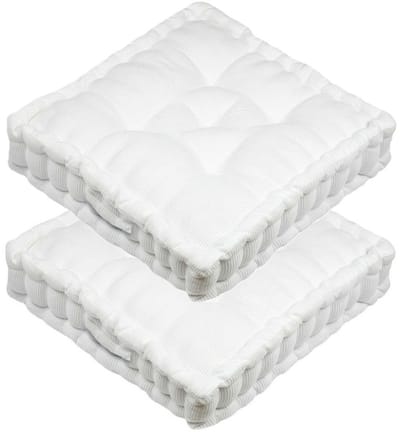 Stof Textile Vloerkussen Ribcord - 2x - wit - polyester - 45 x 45 x 10 cm - vierkant - Extra dik - extra zitplaatsen - spelen - gamen - relaxen