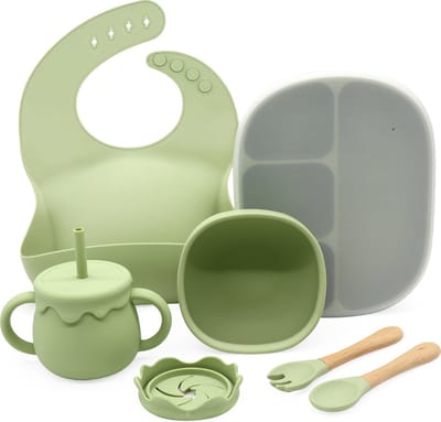 LaCardia Siliconen Kinderservies Set - Baby Servies met Bord en Zuignap - Kinderservies voor Baby en Kind - Ideaal voor Babyshower - Groen