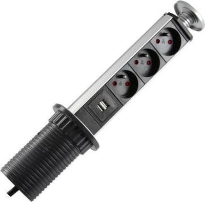 Logon In-Desk 3-Way Power Strip + 2 Usb Ports - 3M Cable
