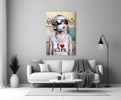 Glasschilderij – I Love Life Street Art – Moderne Urban Wanddecoratie - 90x60 cm