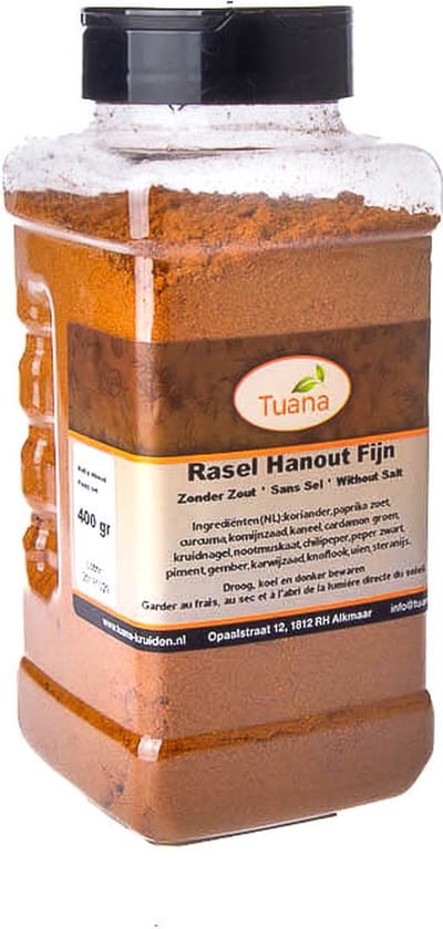 Tuana Kruiden - Rasel Hanout Kruiden Fijn - Strooibus 400 Gram - Tuanashop - GP-R-0001