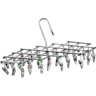 Étendoir à linge pliable en acier inoxydable avec 35 clips, pivotant, pour sous-vêtements, chaussettes, accessoires de blanchisserie 35 clips  1 set gray