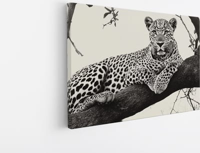 Saammp Canvas Schilderij - panter op boom in zonsondergang - Natuur - Dieren - 45x30 - Foto op canvas - Wanddecoratie - Muurdecoratie Woonkamer - Slaapkamer decoratie - Canvas Print