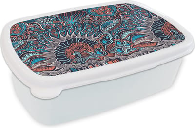 Broodtrommel Wit - Lunchbox - Brooddoos - Vis - Koraal - Onderwater - Abstract - Patroon - 18x12x6 cm - Volwassenen