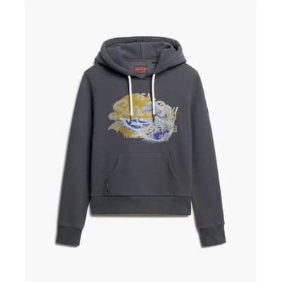 Superdry Tokyo Hoodie met Vintage Logo en Grafische Print Donkergrijs Grootte: 36