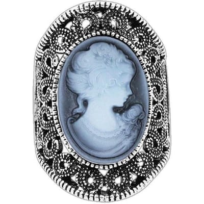 Retro Exotisch Meisje Prinses Hoofd Ring Imitatie Ivoor Antieke Ring No. 6 black