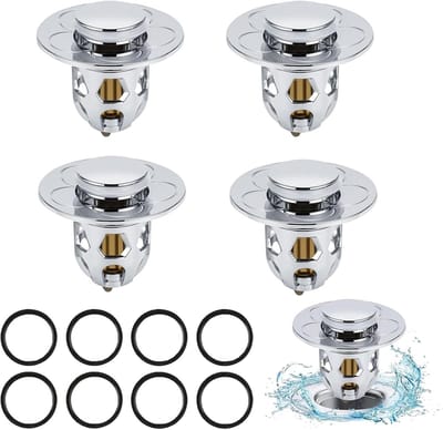 4 stuks afvoerstoppen voor wastafel, rebound-kern, push-type, afvoerzeef, universele pop-up afvoerzeef met anti-clogging zeef, voor afvoergarnituur, wastafel, badkuip, keuken