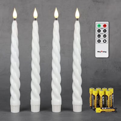 Set van 4 Witte LED Kaarsen met Twist Design, Warm Licht en Afstandsbediening