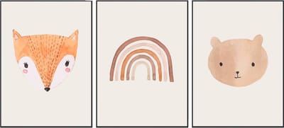 Dieren posters – Bohemian - 3 stuks - 21x30 cm - Vos, Beer & Regenboog