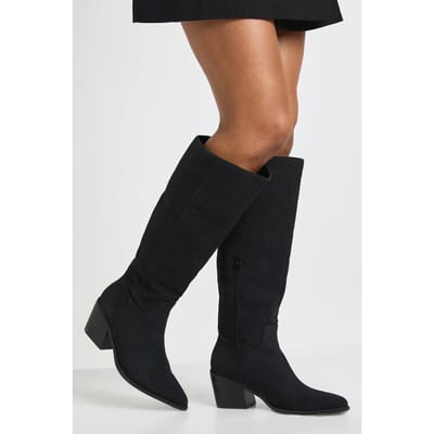boohoo Dames Wijde Kniehoge Western Laarzen | Black | Maat: 4