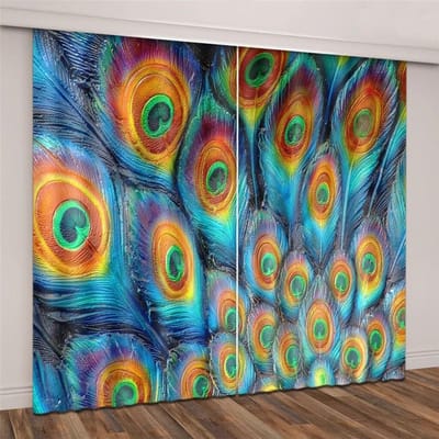 Pauw met bloemen moderne minimalistische halfschaduw digitale printgordijnen voor woonkamer wit W50xH130(CM)x2PCS-Grommet Top