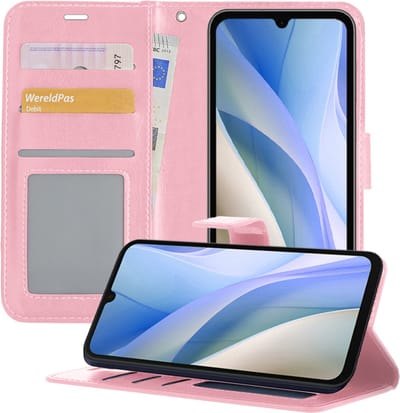 Hoesje - Geschikt voor Samsung Galaxy A15 - Luxe Bookcase - Walletcase Hoes - Portemonnee - Cover - Telefoonhoes - Lichtroze