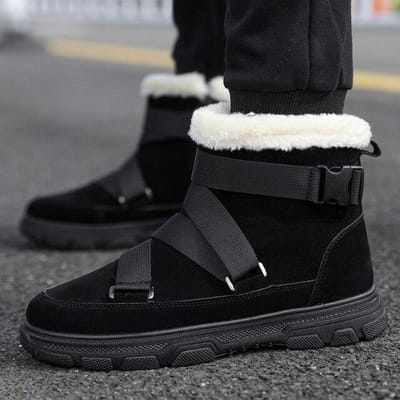 Nieuwe Martin Boot Heren Casual Schoenen Echtgenoot Winter Furry Laarzen Strappy Hip Hop Sneaker Man Comfort Pluche Leer Enkellaarsjes 44 zwart