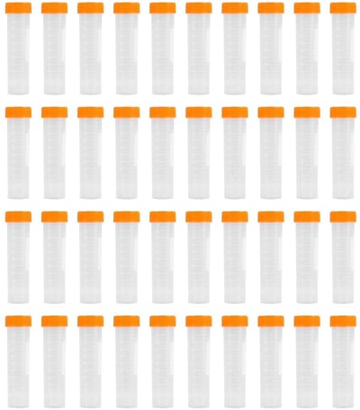 40 Stuks 50ml Oranje Proefbuizen van Plastic voor Laboratorium Chemische Experimenten met Conische en Platte Bodem