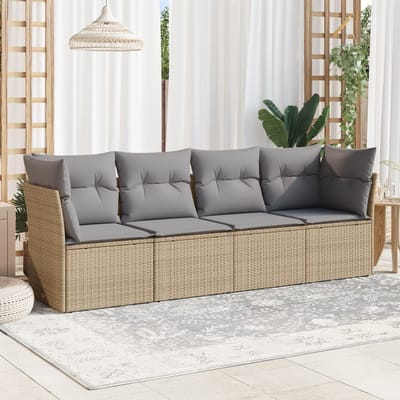 vidaXL - 4-delige - Loungeset - met - kussens - poly - rattan - beige