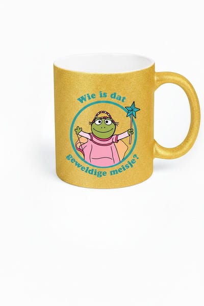Wie Is Dat Geweldige Meisje Mok 330ml – Gouden Keramische Koffiemok met Schattig Prinses Kikker Design – Grappig Nederlands Girl Power Cadeau