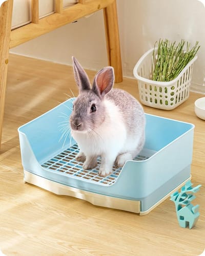 Rabbit Litter Tray - Grote hoektoilet voor konijnen - Uitneembare lade - Blauw