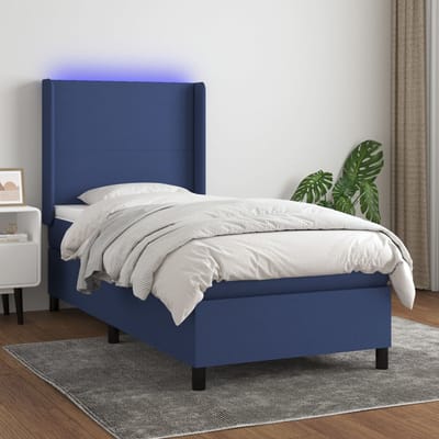 vidaXL - Boxspring - met - matras - en - LED - stof - blauw - 80x200 - cm