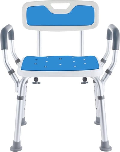 Thuys – Douchestoel Met Armleuning – 28 x 15 x 4cm – Wit Met Blauw – 6 Hoogtestanden – Verwijderbare Rugsteun