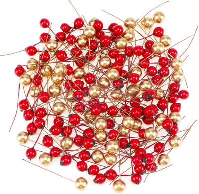 Dailygoods- Kunstbessen 150 Stuks - Rode/Gouden Bessen - Kerstmis Decoratie - Adventskrans/Kerstkrans - Kunstmatige Bessen - Veiligheidswaarschuwing - Kerstdecoratie