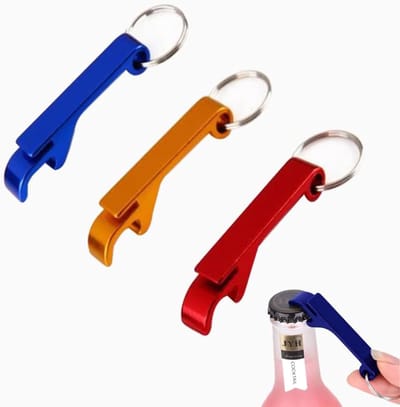 SnelShoppen - 3 Stuks Mini Bieropener Set - Kleurige Aluminium Flesopener met Sleutelhanger - Perfect voor Feestjes, Camping en Thuisgebruik