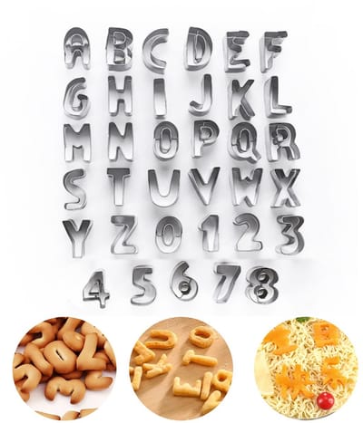 Koekjesvormpjes van roestvrij staal - Alfabet- en cijfervormpjes - Set van 35 stuks - Vormvormpjes