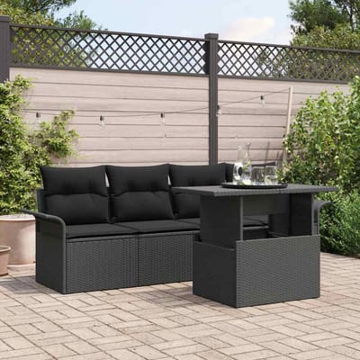 vidaXL - Tuinbank - Set - 5 - st - Zwart - poly - rattan