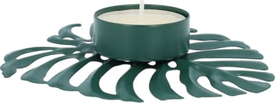 QUVIO Waxinelichthouder - Blad - Theelichthouder - Kaarsenhouder - Woonaccessoires - Decoratieve accessoires - 13 x 9,5 x 2 cm - Metaal - Groen
