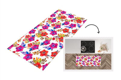 Keukenloper - Loper keuken - Waterverf - Bloemen - Paars - 120x50 cm - Keukenloper vinyl