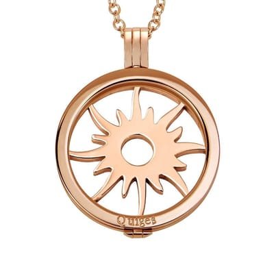 Quiges - Munthouder met Ketting en Munt 33mm Zon - RVS Rosegoudkleurig - ERHS467