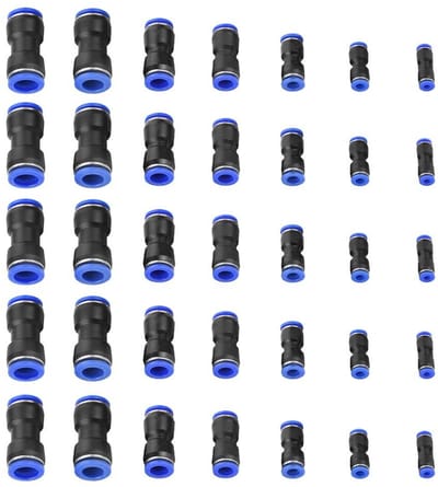 Dailygoods- Pneumatische Snelkoppelingen 35 Stuks - Luchtslang Aansluitingen - Plastic - Verschillende Diameters 4/6/8/10/12/14/16mm - Max. Druk 1.32MPa - Werktemperatuur 0-60 °C - Luchtkoppelingen