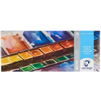 Van Gogh Aquarelverf set in metalen blik met 36 kleuren in halve Napjes + 1 penseel