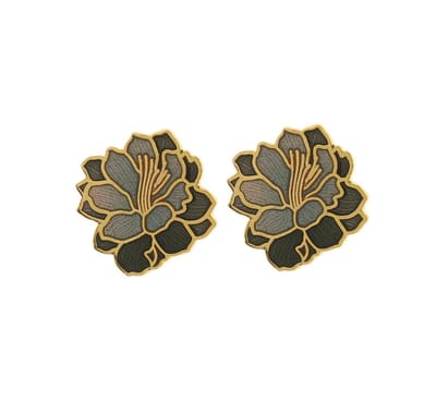 Behave - Oorknopjes dames - bloemmotief - grijs en zwart - 1 cm