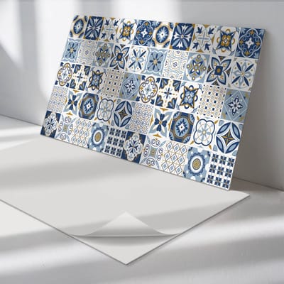 Wallfluent Vinyl Wandpaneel - Decoratieve tegelpatronen PVC Muurpaneel - 100 cm x 50 cm - Blauw PVC wandpaneel - 1 stuk - Rechthoekig Wandbekleding Vinyl - Texturen Wandpaneel - Zelfklevende Wandbekleding - Wandpaneel Keuken en Badkamer
