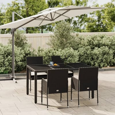 vidaXL - 5-delige - Tuinset - met - kussens - poly - rattan - zwart