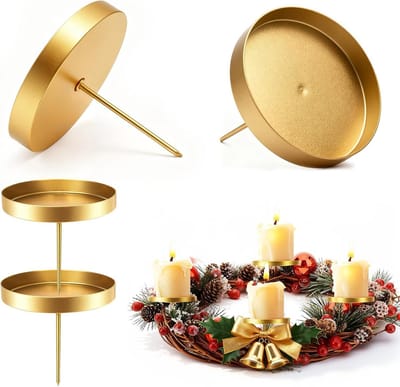 Kaarsenstandaard Set - Metalen Kaarshouders - Bloemkrans Decoratie - Steekbaar Zonder Doorn - 4 Stuks 8 cm - Goud