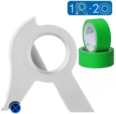 3-delige Tape dispenser - Tape applicator set - Masking tape cutter - Draagbare verftape applicator - Inclusief twee rollen tape - 15*10,4 cm - Geschikt voor diverse oppervlakken zoals verf, sierlijsten en deurkozijnen - Groen