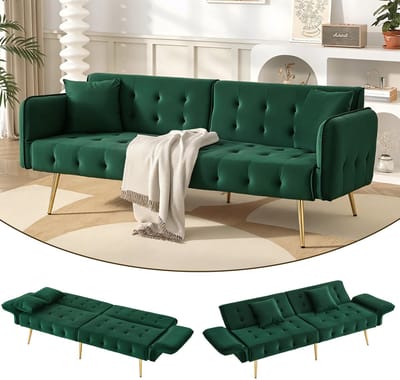 MIVRAY Slaapbank 178 x 82 x 70 cm - Verstelbare Rugleuning En Armleuningen - Voor Woonkamer En Logeerkamer - Velvet Groen