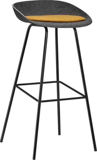 Felt High - PET Stoel Antraciet - Zwart Frame - 100% recycle plastic en staal - Zitting Geel | Oranje (Fair Furniture Group – Nederlands Familiebedrijf)