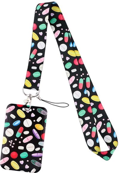 Pillen Zwart - Pack Sleutelkoord met Badgehouder - Lanyard 48 cm - Verpleegster Accessoires - Zorg - Keycord Medisch - Pashouder - Keycord