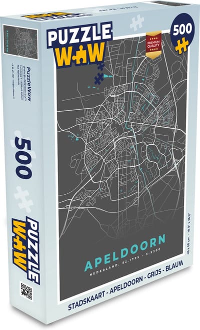 Puzzel Stadskaart - Apeldoorn - Grijs - Blauw - Legpuzzel - Puzzel 500 stukjes - Plattegrond