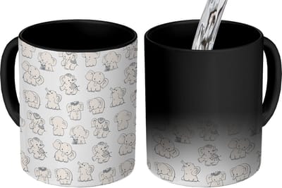 Magische Mok - Foto op Warmte Mokken - Koffiemok - Olifant - Patroon - Baby - Magic Mok - Beker - 350 ML - Theemok