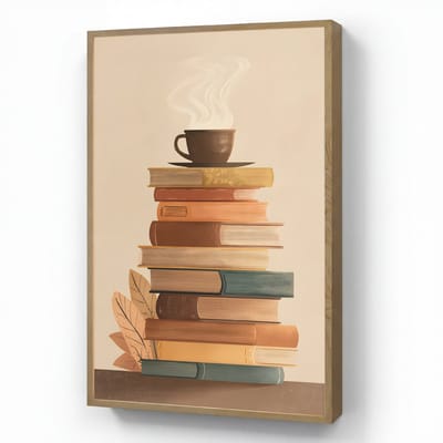 Wandlamp 60x90 cm - Oplaadbaar - Boeken - Toren - Koffie - Beige - Wandlampen binnen woonkamer - Slaapkamer lamp - Decoratieve nachtlamp - Vloerlamp draadloos
